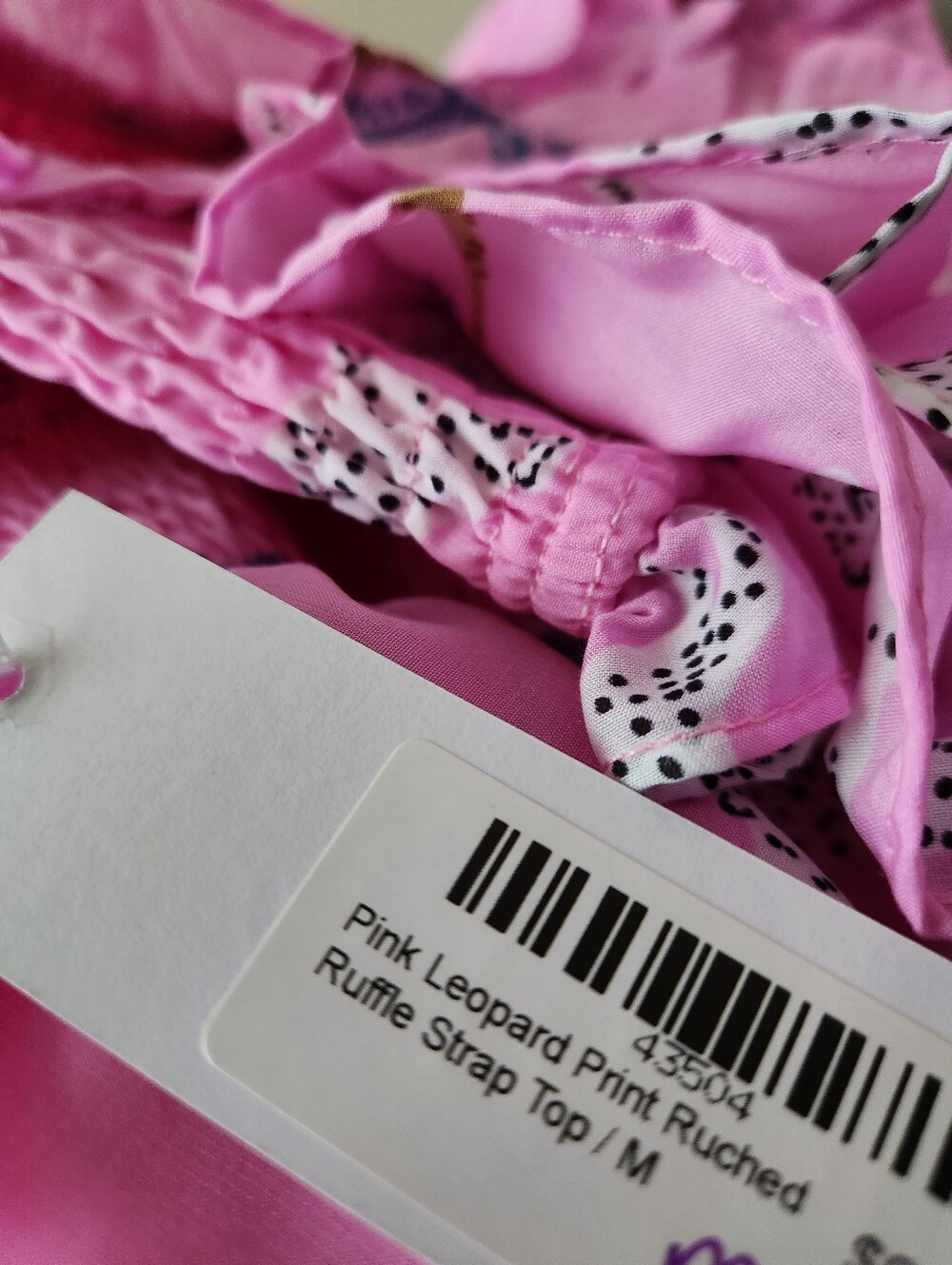 J.Marie Pink Leopard Print Ruched Ruffle Strap Top Size M - Picture 11 of 11